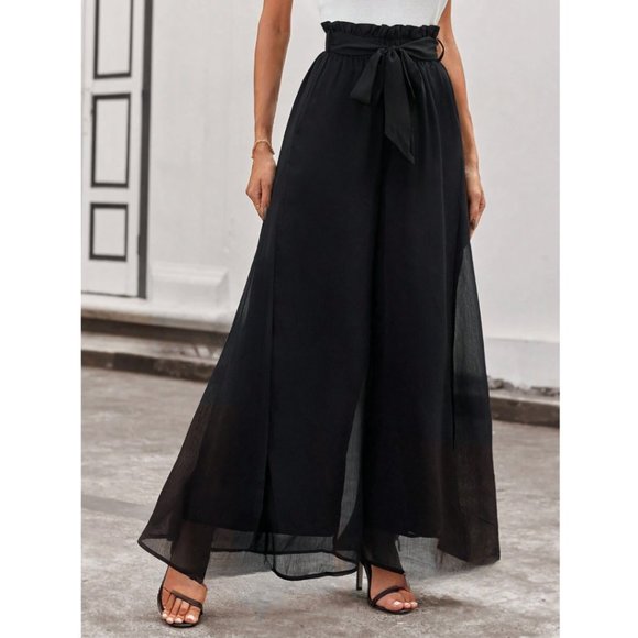 Black Paperbag Waist Wide Leg Pant * - Picture 1 of 7